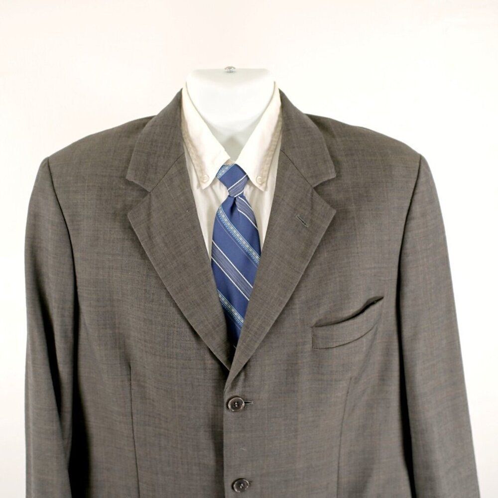 Brooks Brothers Gray Wool Sharksking W/ Brown Windowpane 3 Button Blazer 44L‎